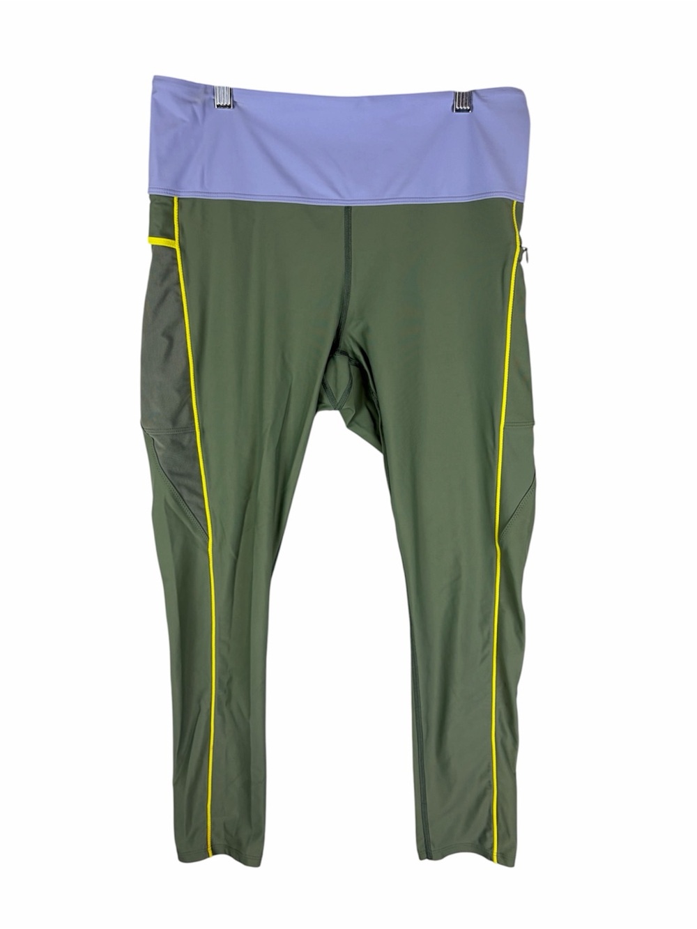 prAna Aolani Performance Tights Olive Green Lavender Colorblock Large